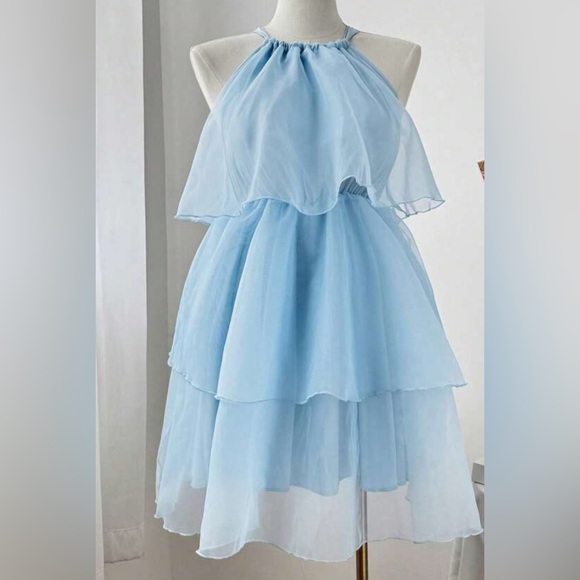 SHEIN Elegant Light Blue Layered Kids Dress - Picture 2 of 7